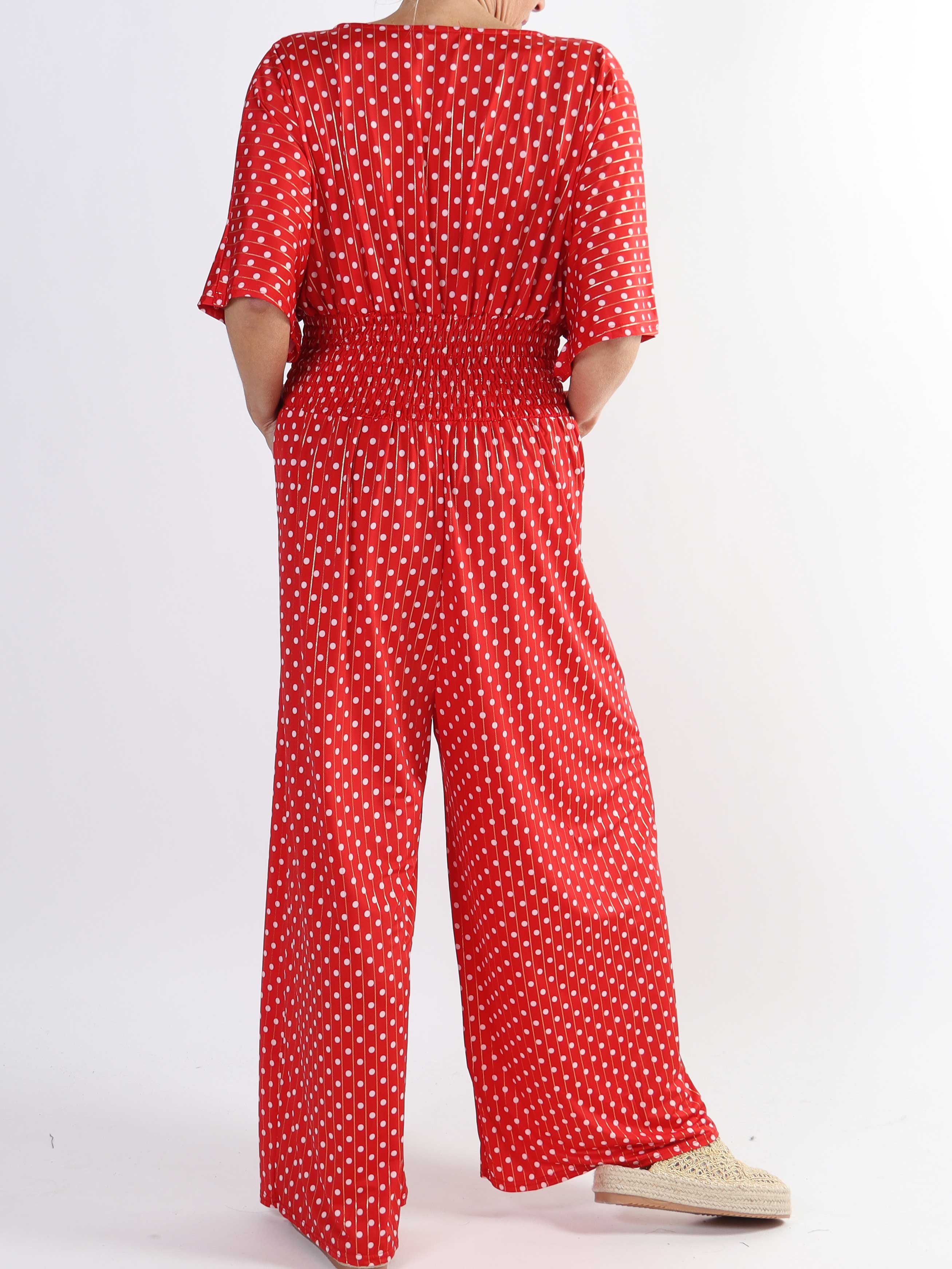 Pams Dot Jumpsuit - Jumpsuit med resår och prickar i stora storlekar